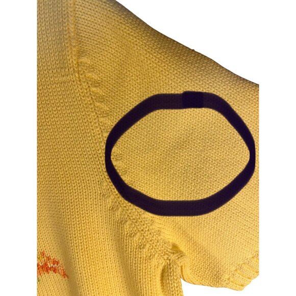 Lands End Womens Medium 10/12 Yellow Knit Sweater Floral & Hummingbird Granny - Picture 8 of 9